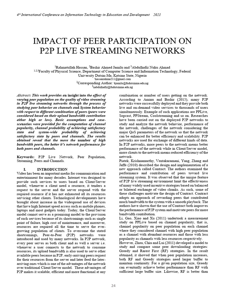 Impact of Peer Participation On P2P Live Streaming Networks | PDF ...