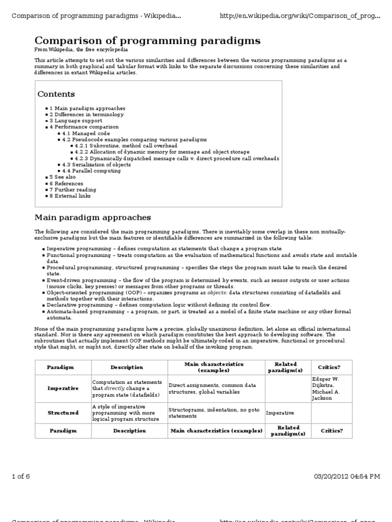 Comparison of Programming Paradigms - Wikipedia The Free Encycl | PDF ...