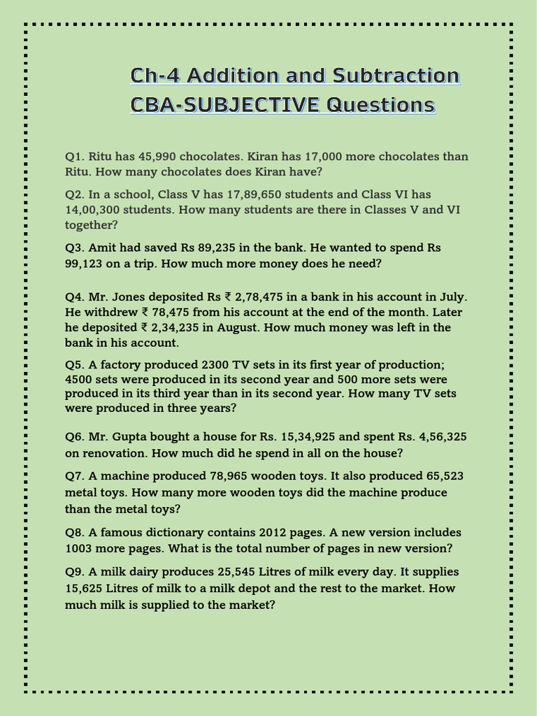 Bank Exam: Addition & Subtraction Questions | PDF