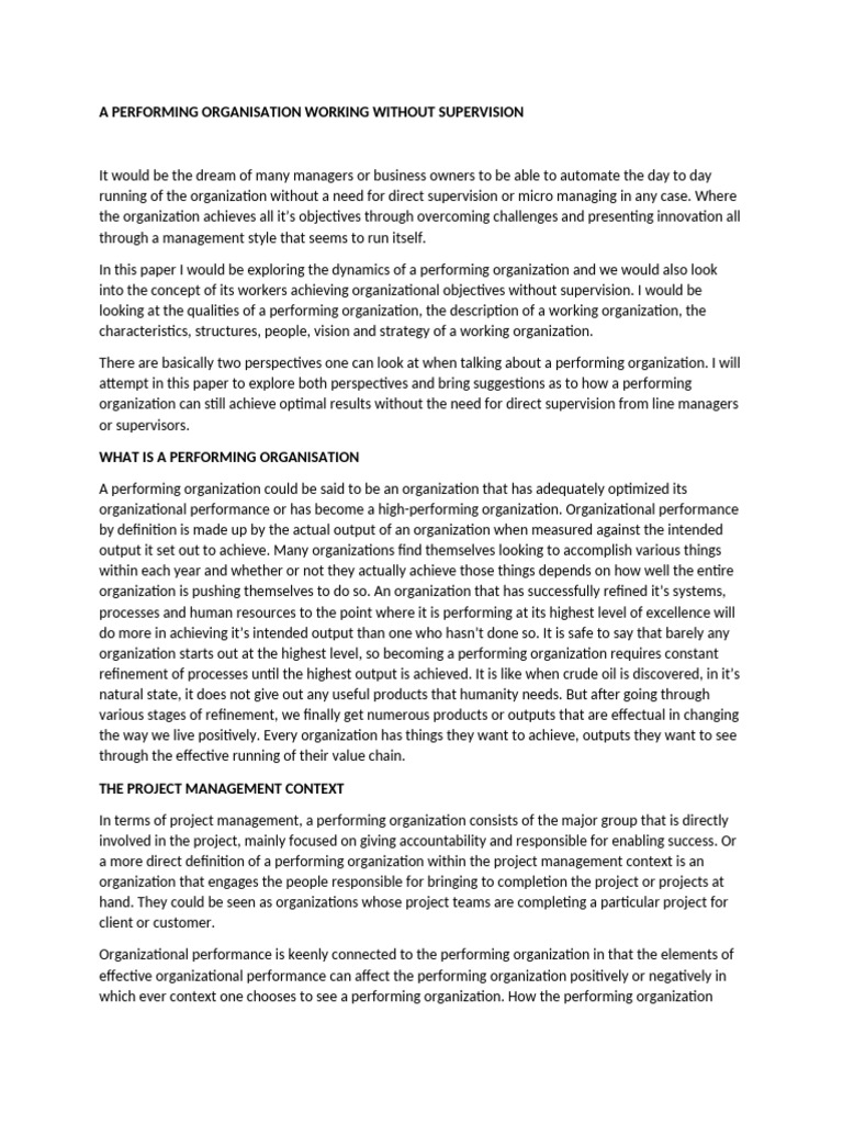 A Performing Organisation Working Without Supervision3 | PDF | Goal ...
