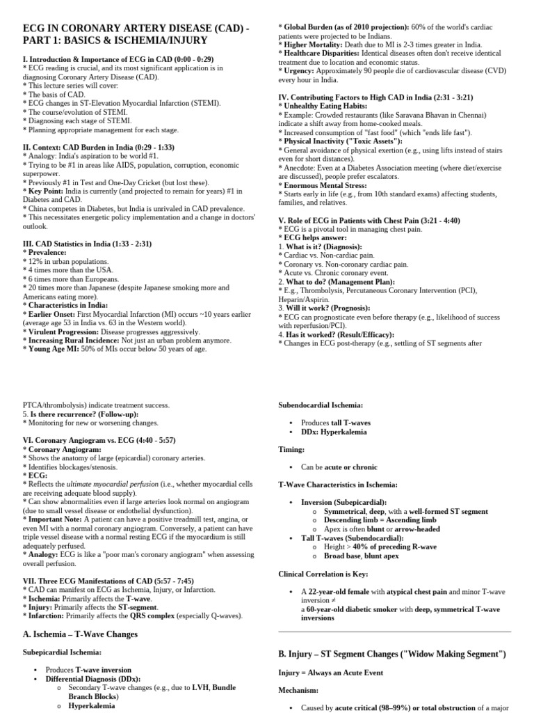 ECG Basics for Coronary Artery Disease | PDF | Myocardial Infarction ...