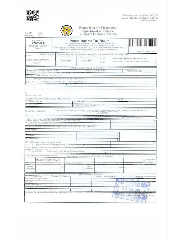 2023 Annual Income Tax Return BIR Form 1702-RT | PDF | Taxes | Tax ...