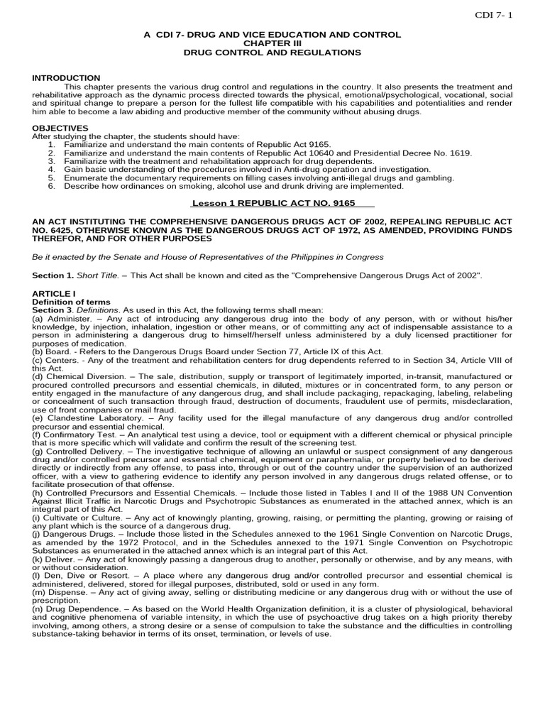 Drug Control and Regulations Overview | PDF | Narcotic | Psychoactive Drugs