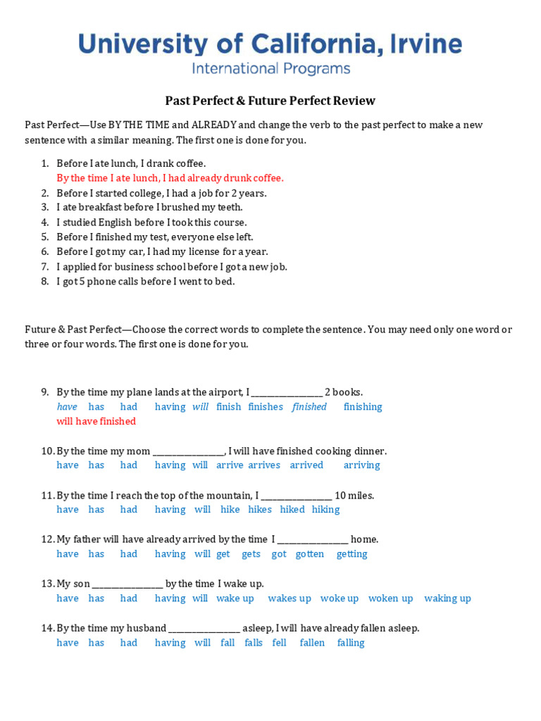 Past and Future Perfect Tense Guide | PDF | Lunch | Chess