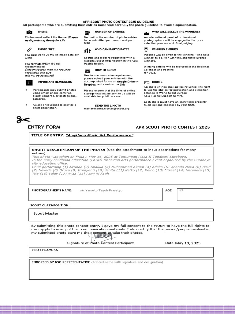 2025 APR Photo Entry Form Angklung Music Art Performance | PDF ...