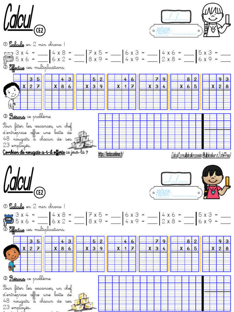 Exercices de multiplication CE2 2 chiffres | PDF