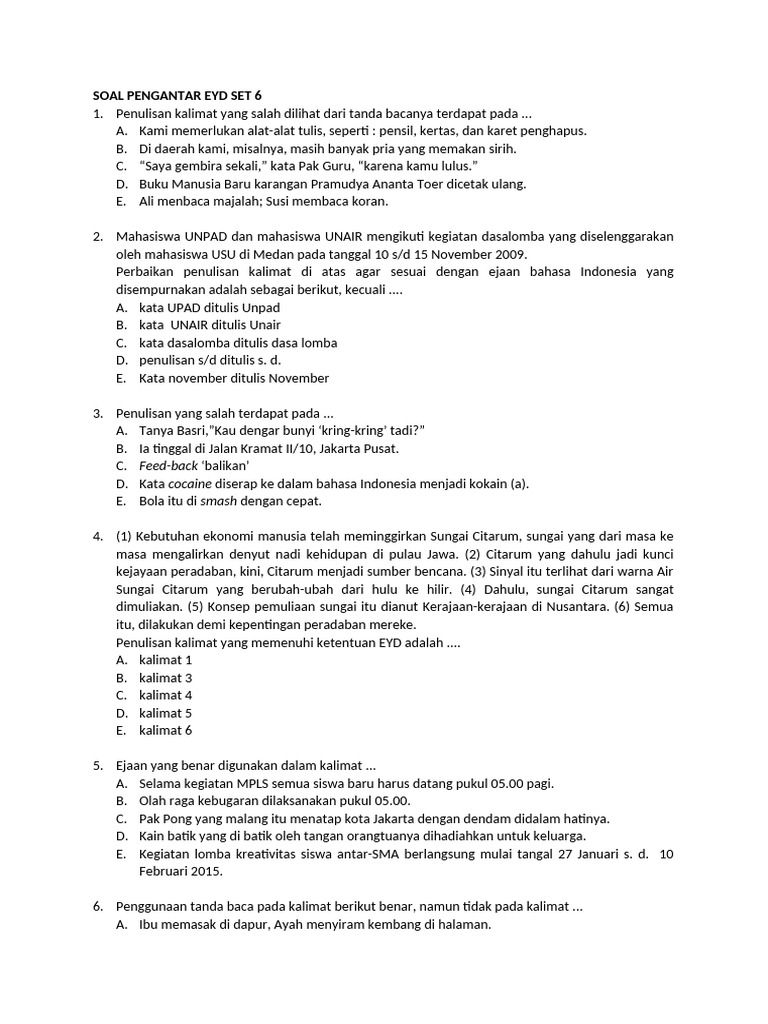 Soal EYD dan Tanda Baca Set 6 | PDF