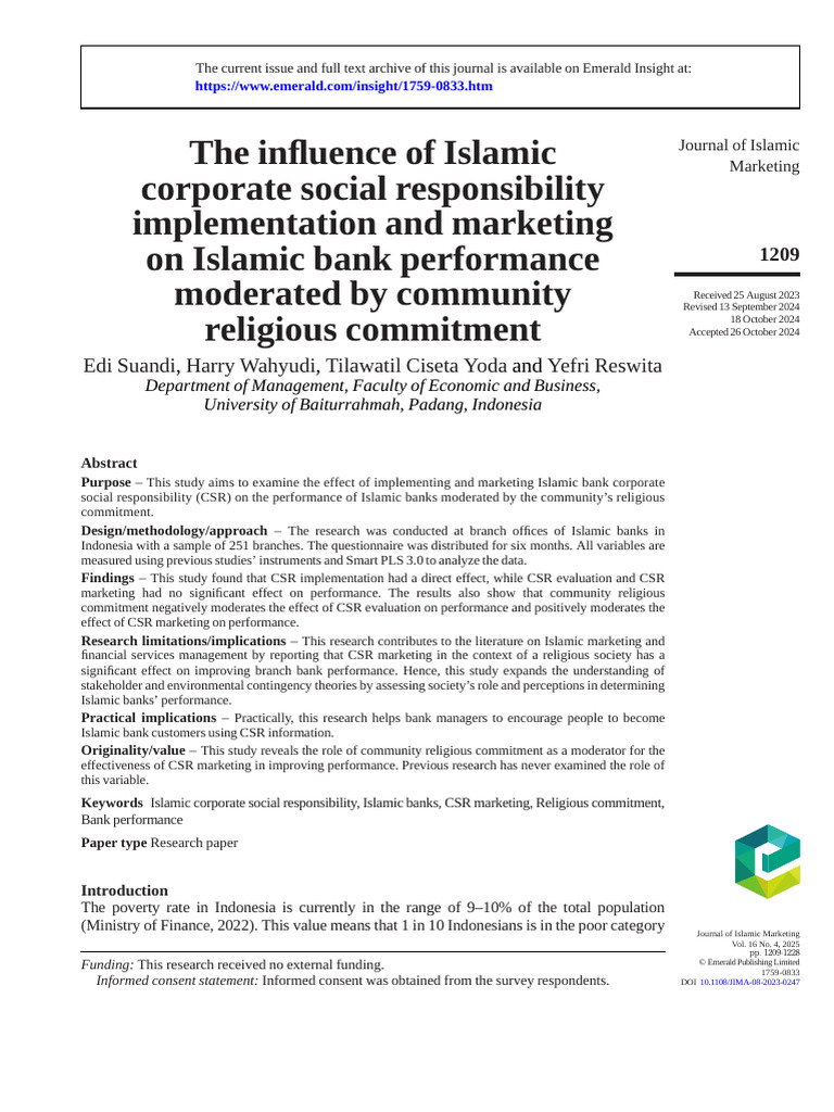 Islamic CSR Impact on Bank Performance | PDF | Corporate Social ...
