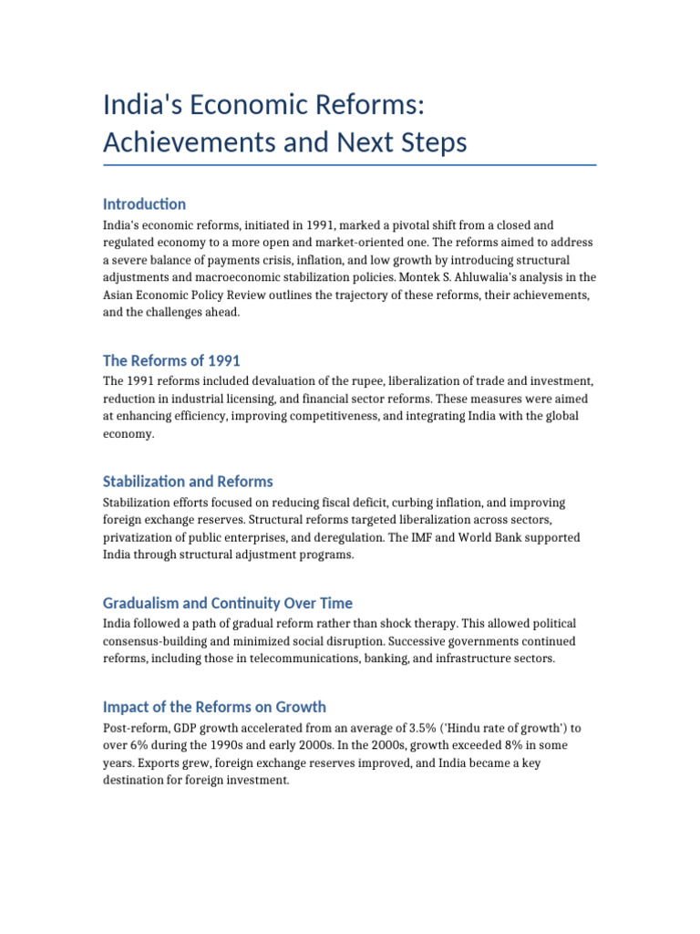 India Economic Reforms Notes Montek Ahluwalia | PDF | Economic Growth ...