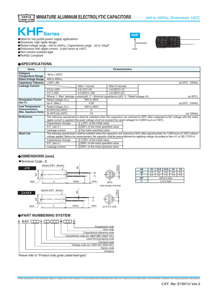 KHF Series Capacitor Specifications | PDF | Capacitor | Electrical ...