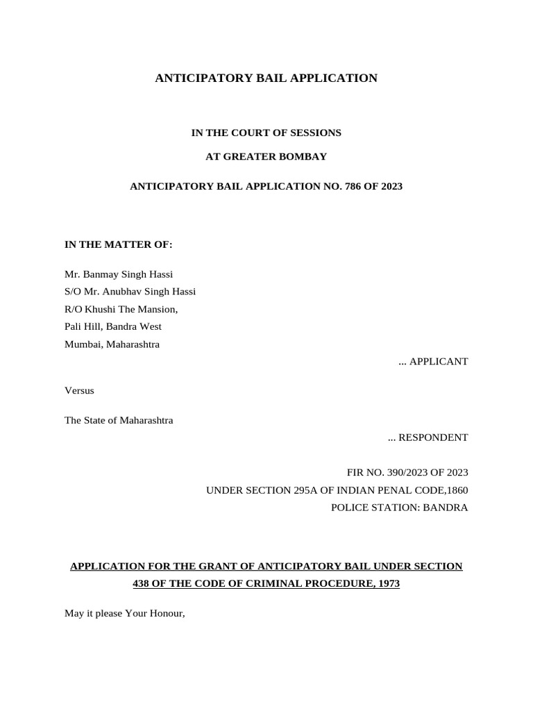 Anticipatory Bail Application for Comedian | PDF | Bail | Criminal ...