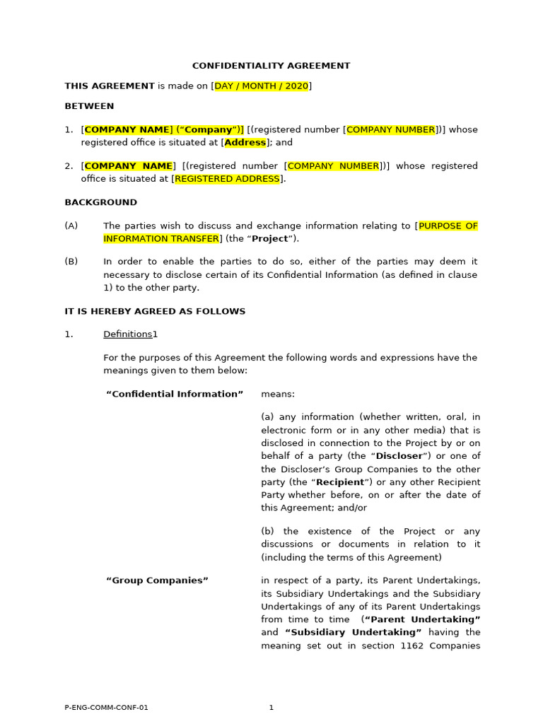 Confidentiality Agreement Template | PDF | Breach Of Contract | Legal ...
