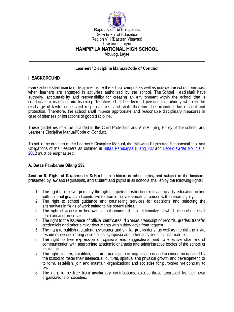 Learners' Discipline Manual for Schools | PDF | Schools | Blouse