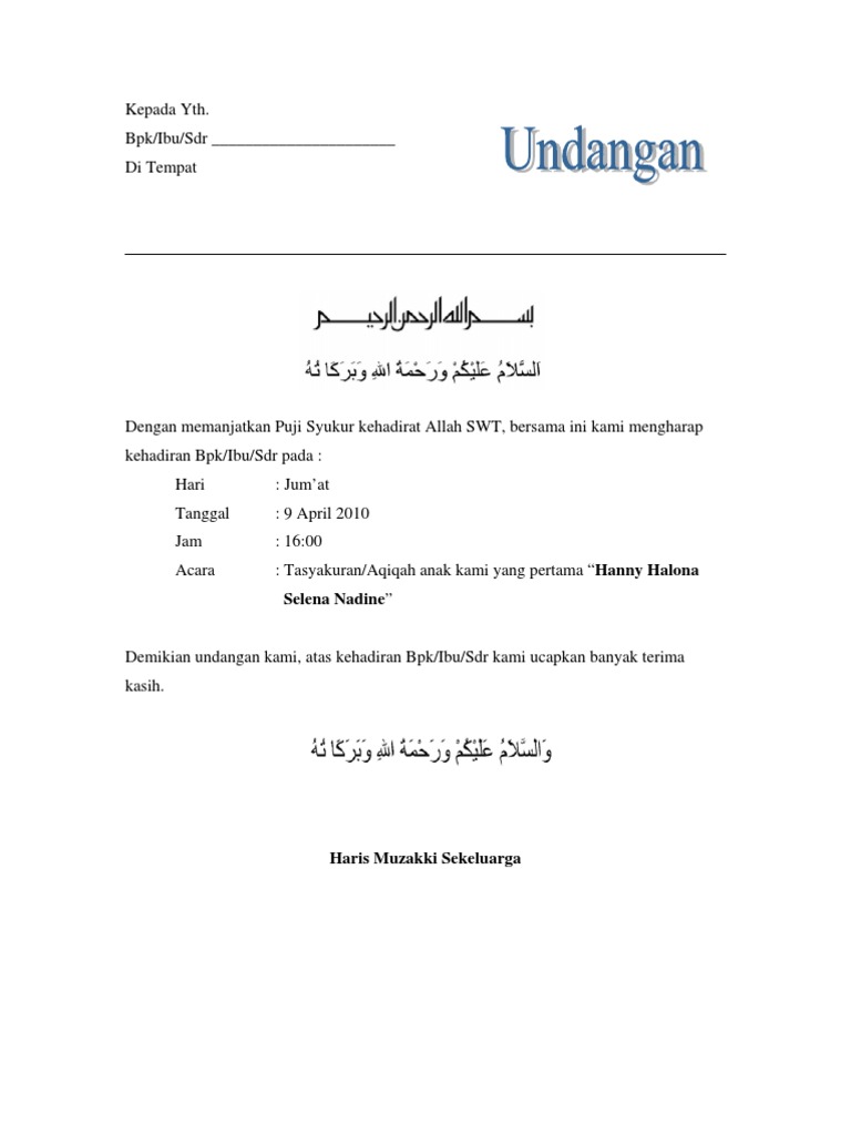 47 Contoh Undangan Aqiqah Anak Kedua HD