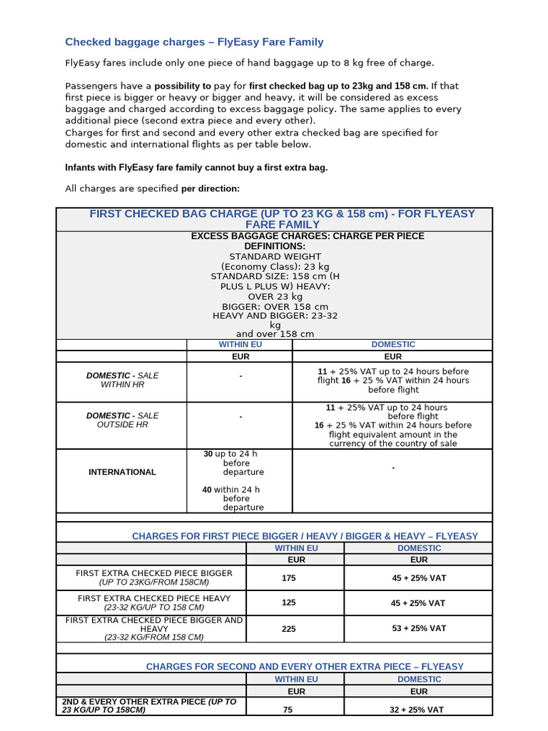 Excess Baggage Charges Overview | PDF | Value Added Tax | Euro