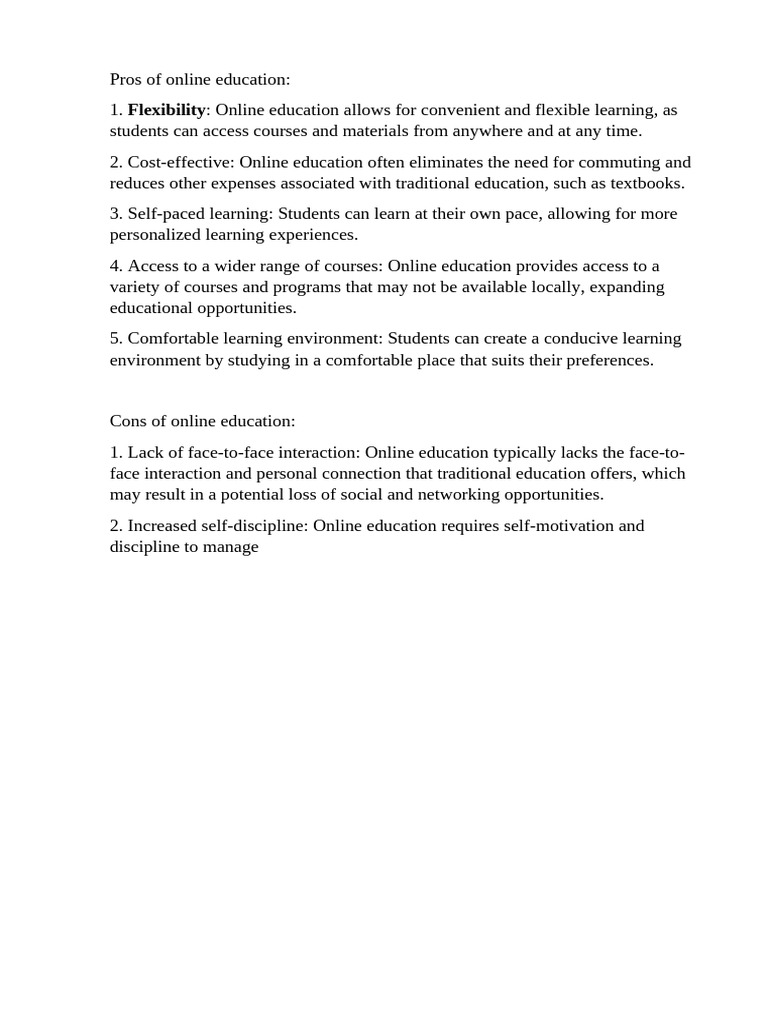 Pros and Cons of Online Education | PDF