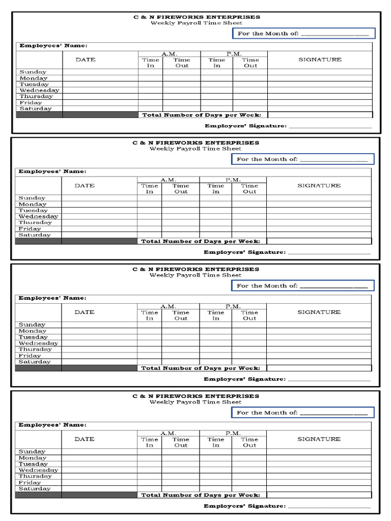 Payroll Template (C&N) | PDF