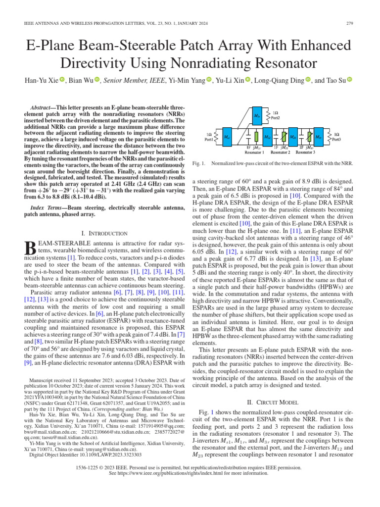E-Plane Beam-Steerable Patch Array With Enhanced Directivity Using ...