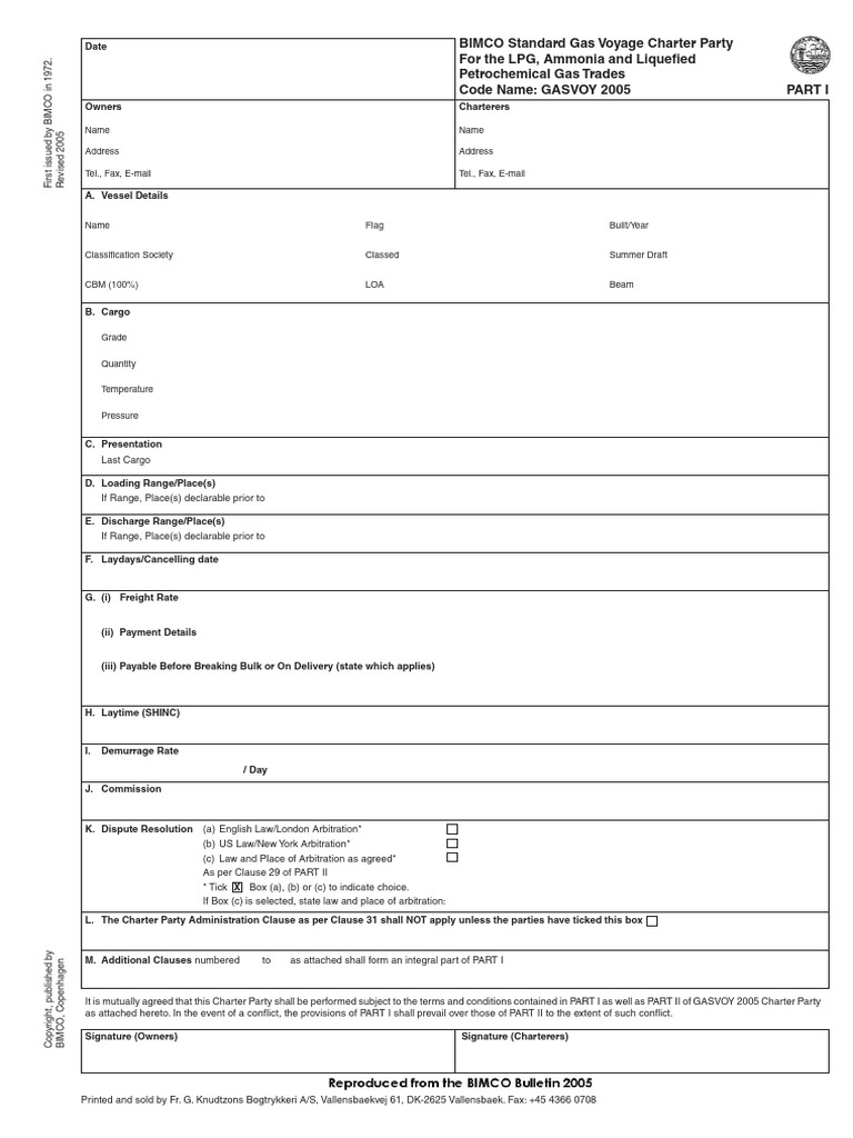 GASVOY 2005 Charter Party Overview | PDF | Bill Of Lading | Shipping