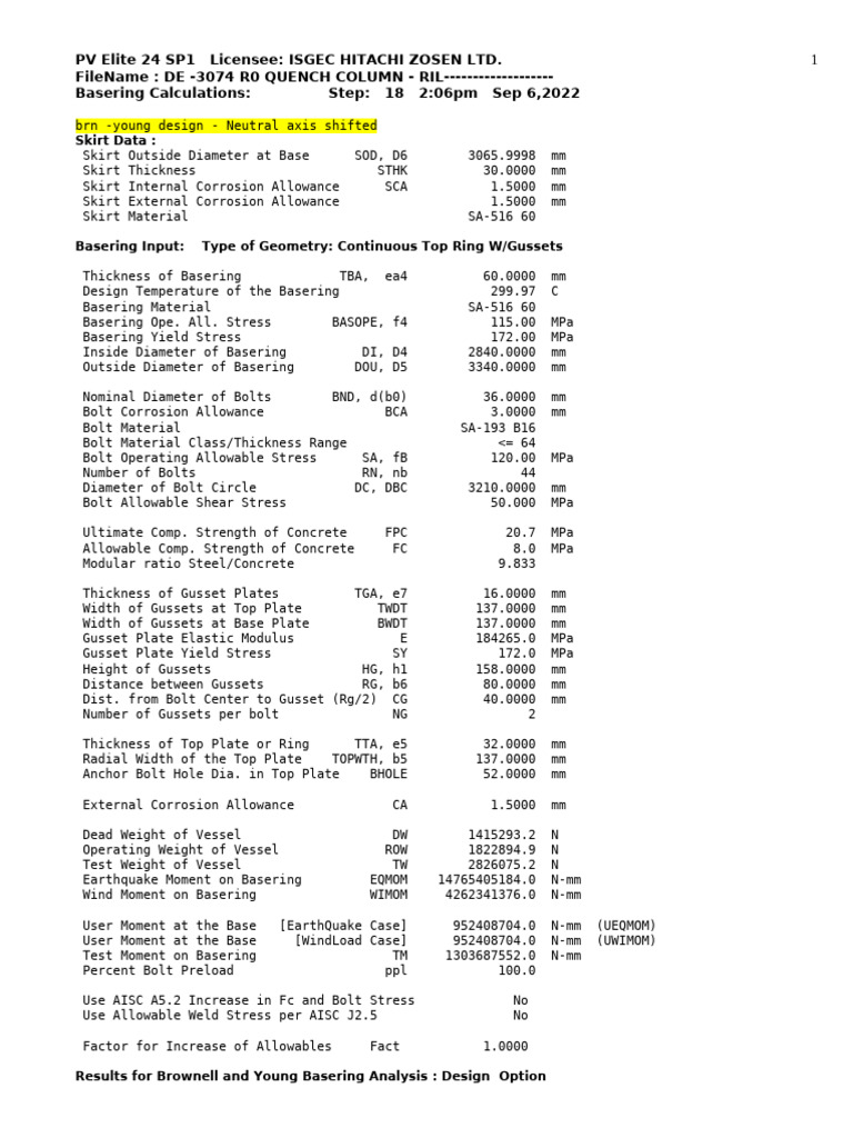 Basering Design Analysis for Quench Column | PDF | Mechanical ...
