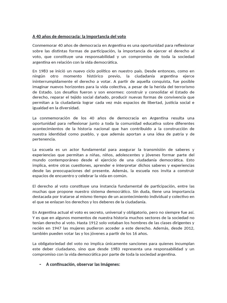 40 Años de Democracia y el Voto en Argentina | PDF | Democracia ...
