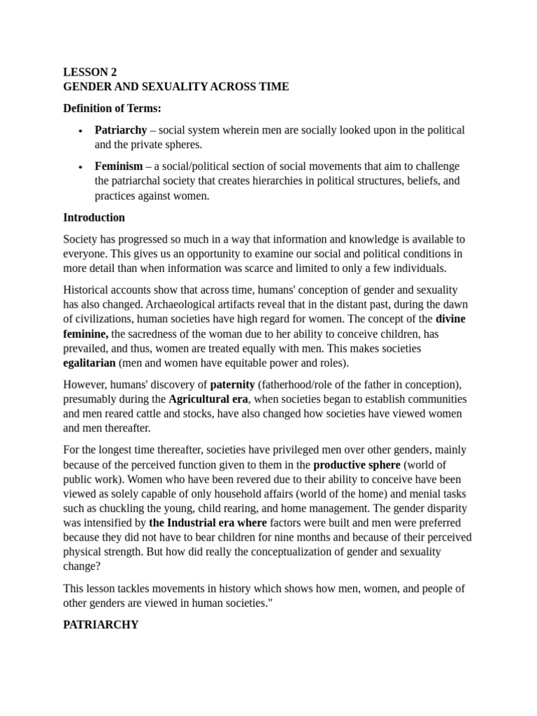 Gender and Sexuality: Historical Perspectives | PDF | Patriarchy | Woman