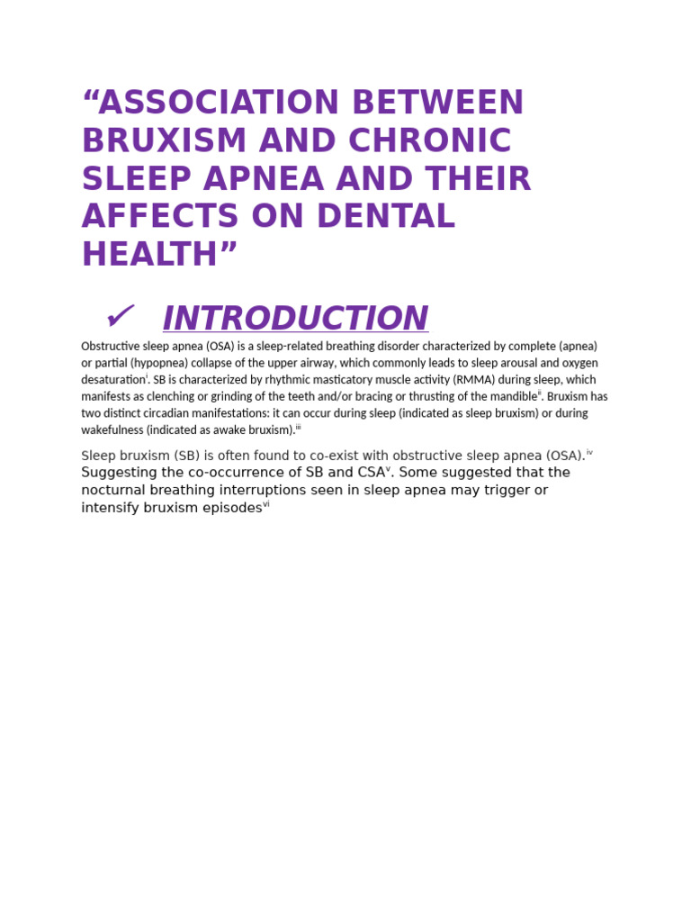 Association Between Bruxism and Chronic Sleep Apnea and Their Affects ...