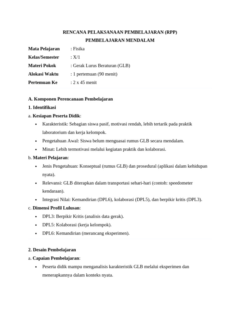 Contoh Modul Ajar-RPP Fisika Deep 1 | PDF