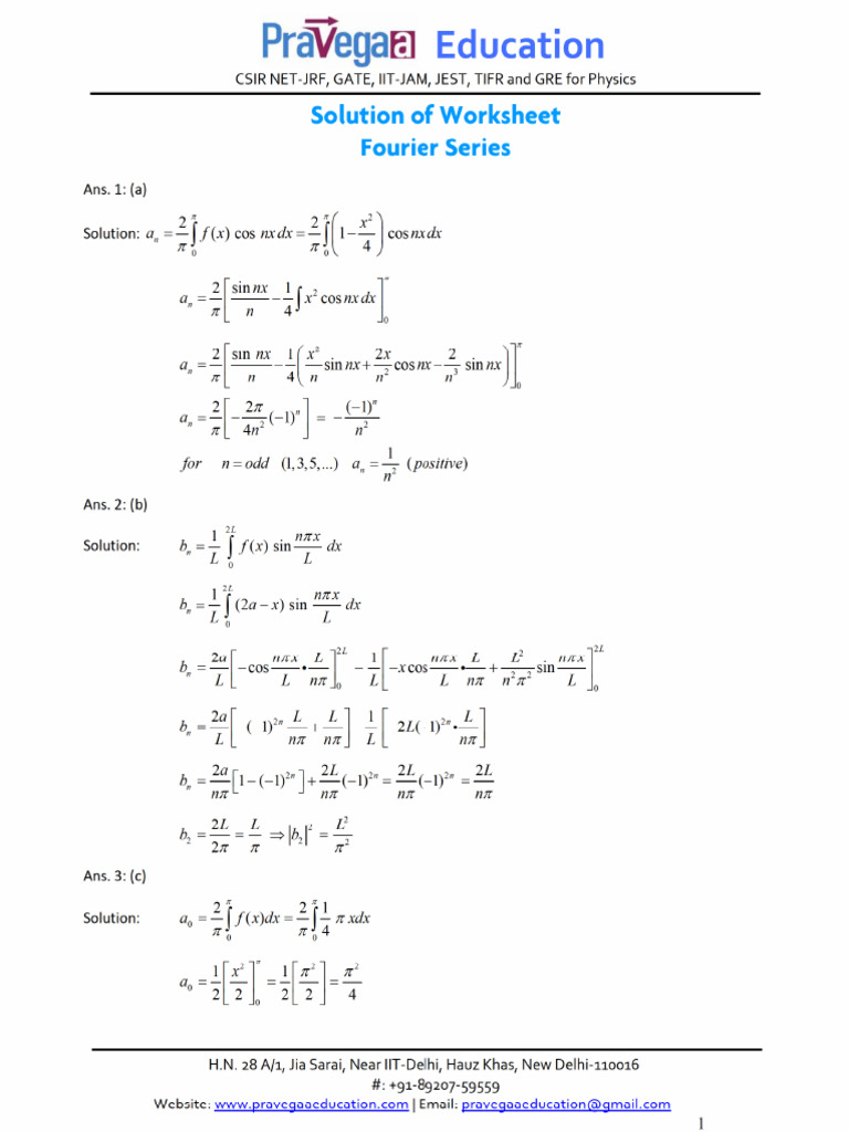 Worksheet Solution Fourier Series Pdf