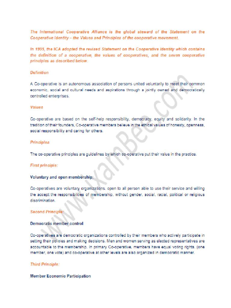 Definition and Principles of Co-Operation | PDF