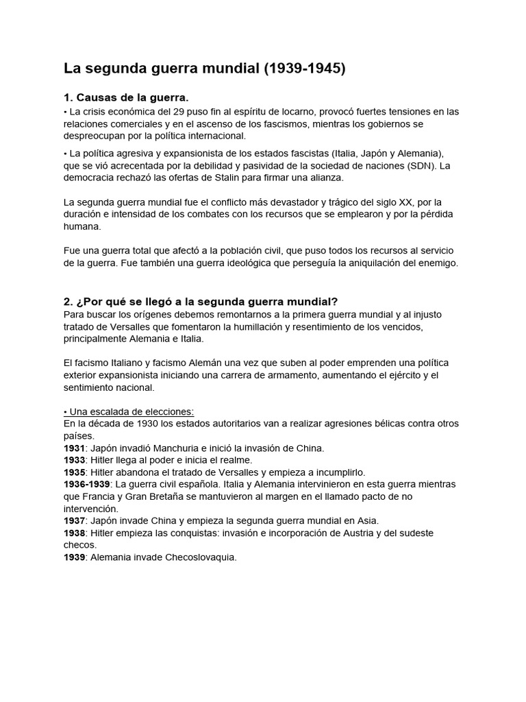 Causas y Consecuencias de la Segunda Guerra Mundial | PDF | Alemania ...