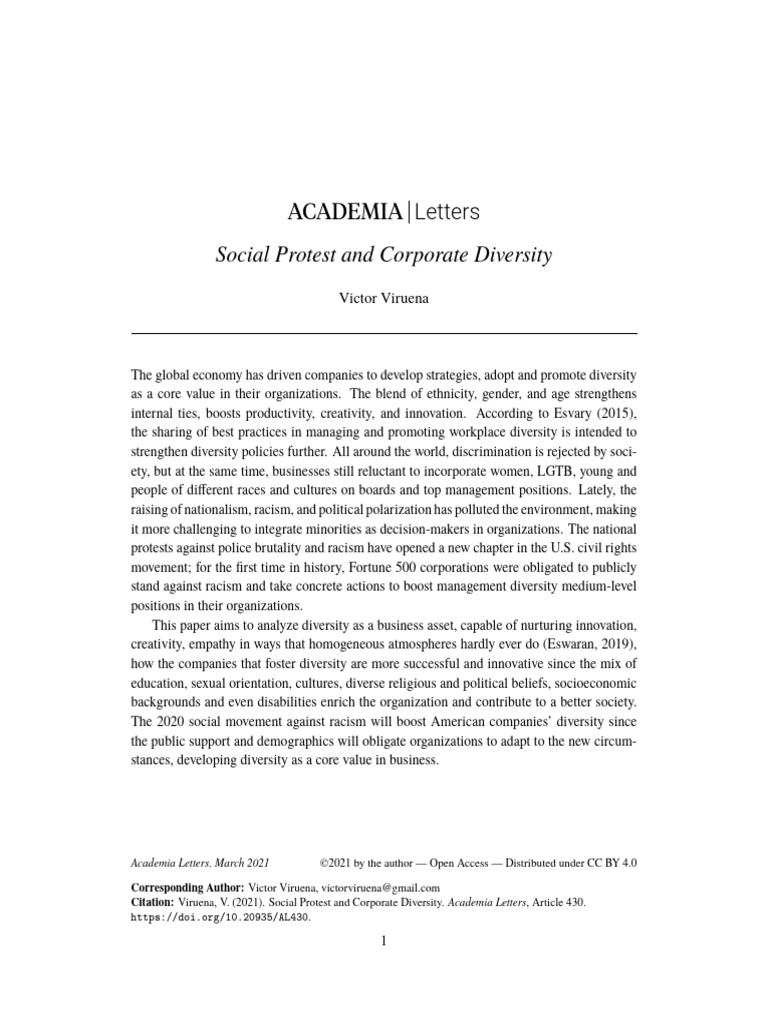 Social Protest and Corporate Diversity | PDF | Multiculturalism ...