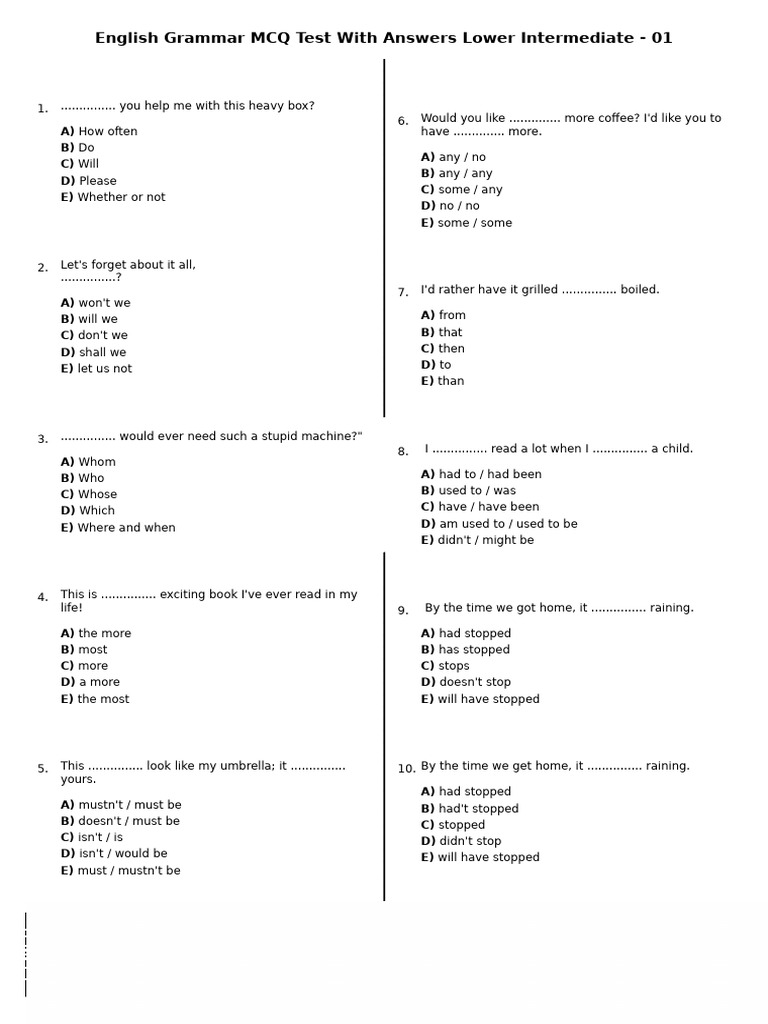 English Grammar MCQ Test for Beginners | PDF | Chess Openings | Chess ...