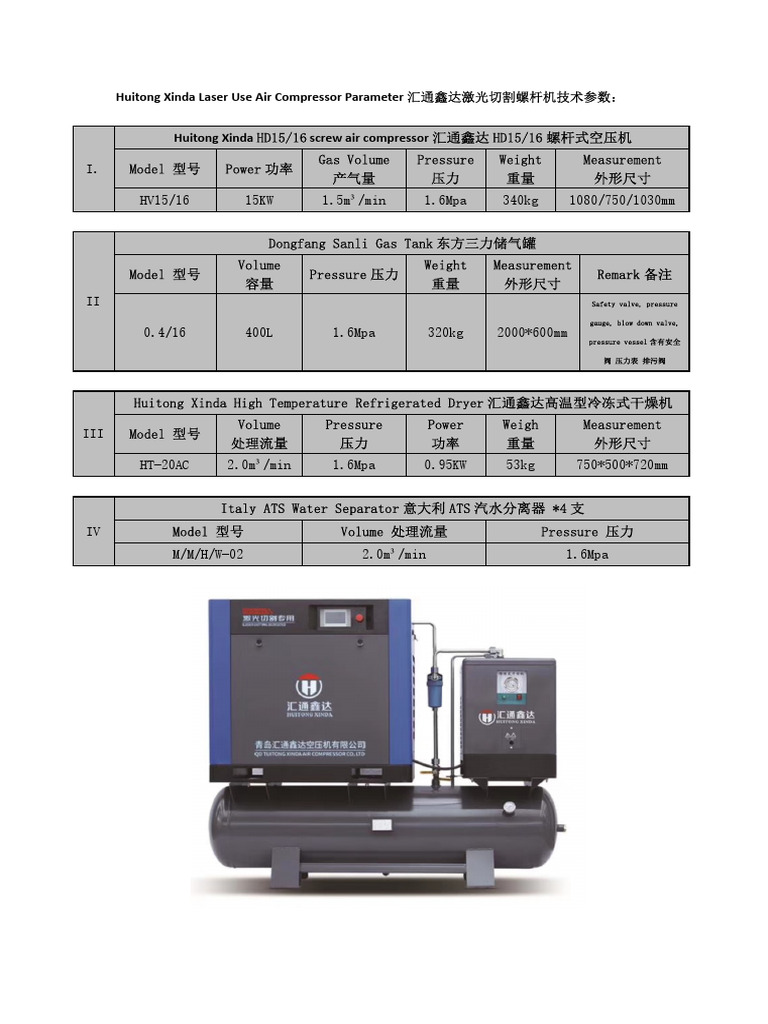 Specification Air Compressor Integrated English | PDF