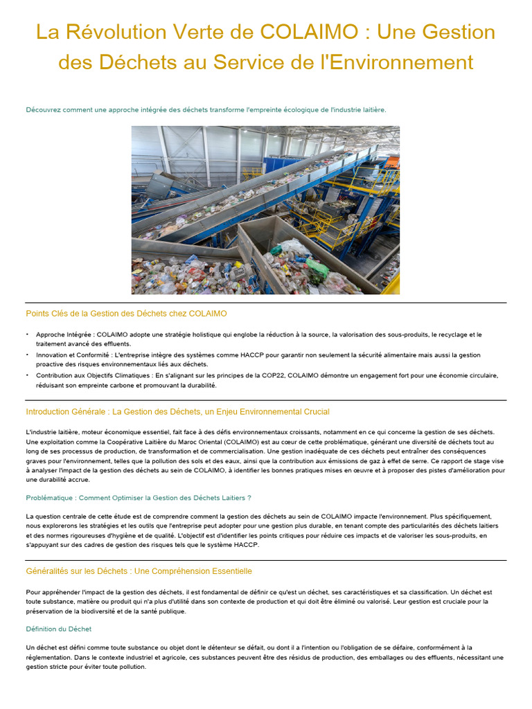 Gestion des Déchets chez COLAIMO | PDF | Gestion des déchets | Déchets