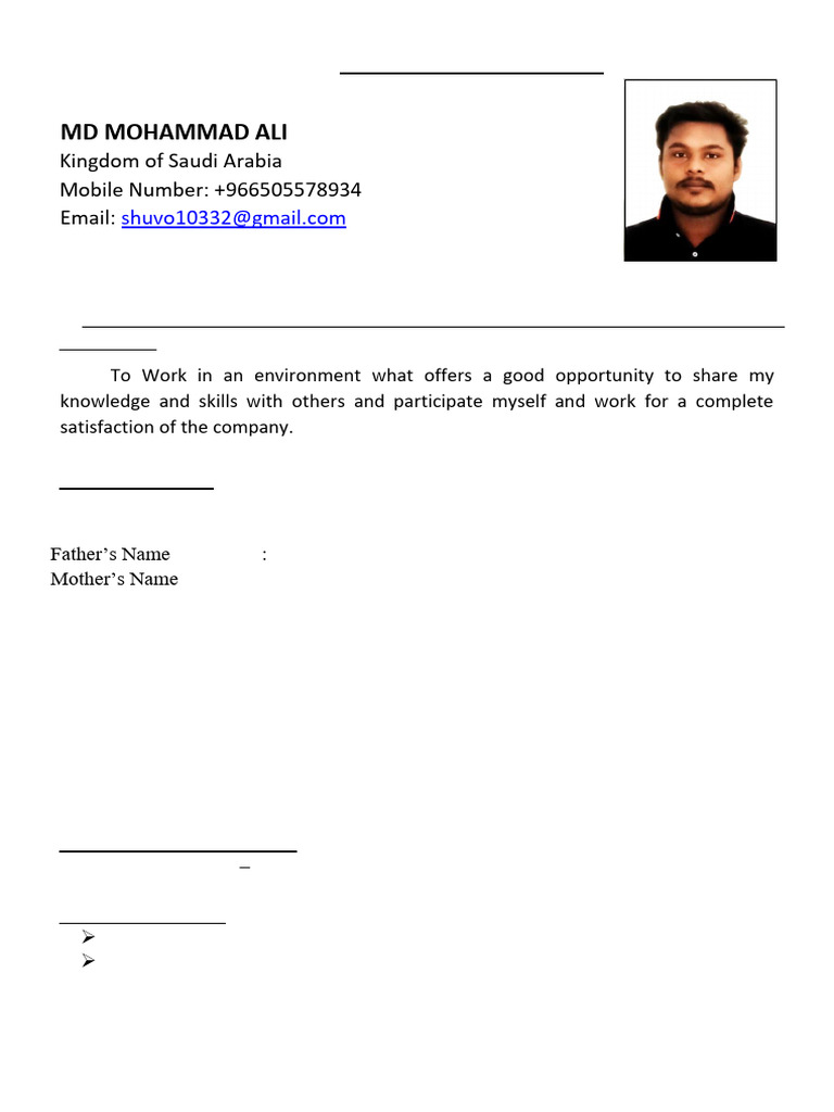 MD Mohammad Ali CV - Electrician & Driver | PDF