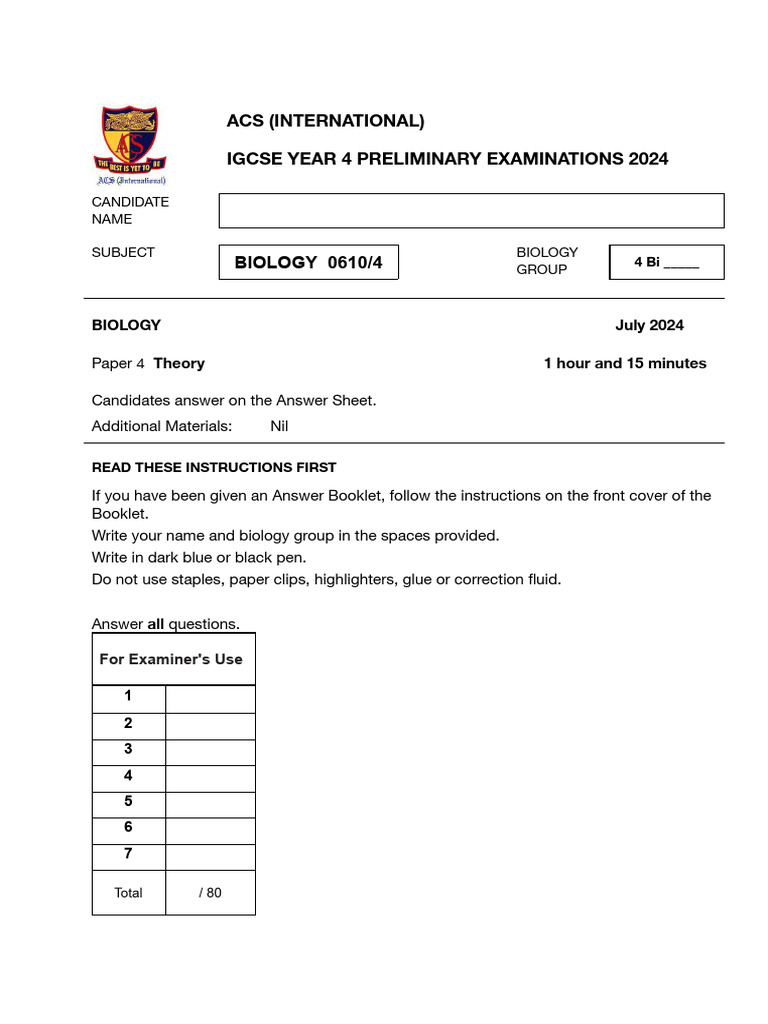 IGCSE Biology Paper 4 Exam 2024 | PDF | Dominance (Genetics) | Genotype