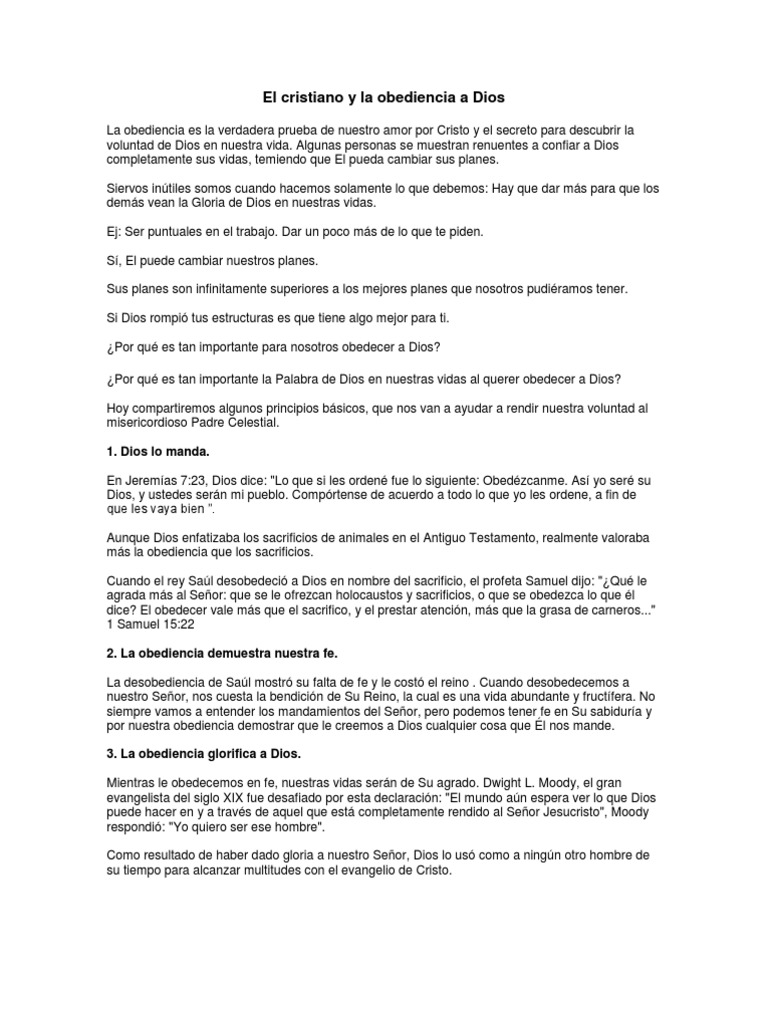 La Obediencia a Dios en la Vida Cristiana | PDF | Fe | Cristo (título)