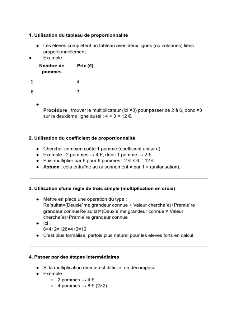 Méthodes de calcul proportionnel simplifiées | PDF