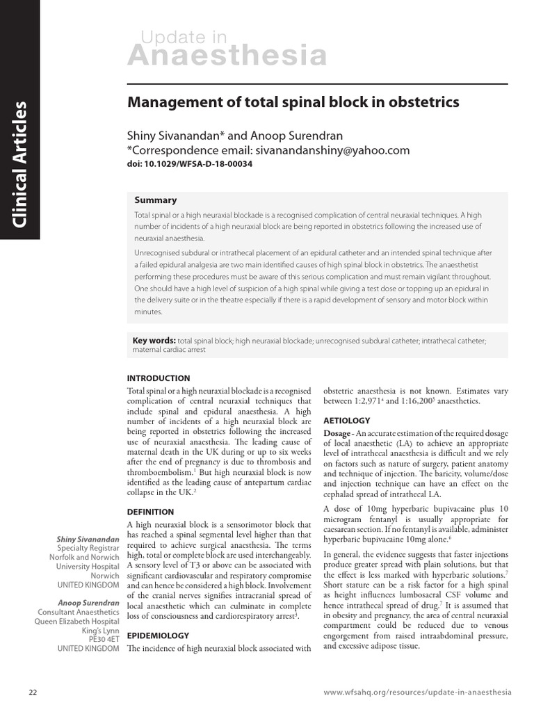 Managing Total Spinal Block in Obstetrics | PDF | Anesthesia | Surgery