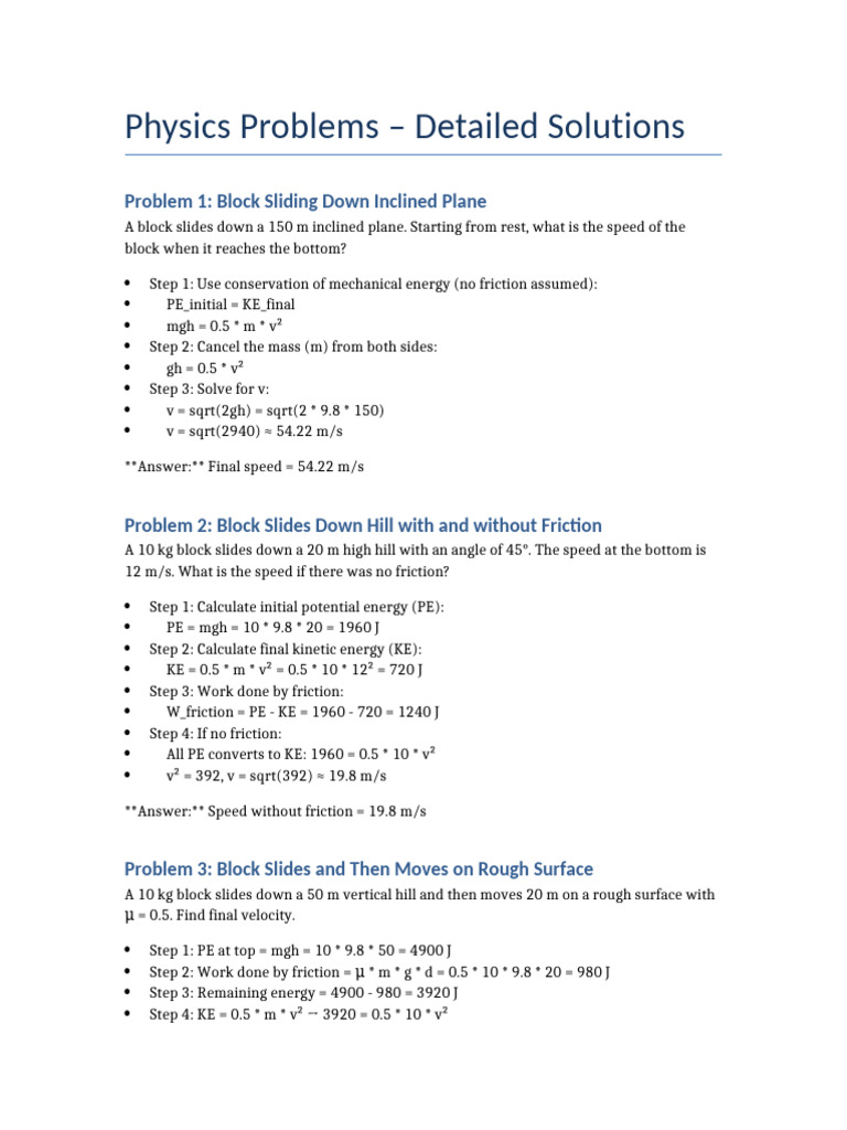 Physics Solutions for Sliding Blocks | PDF | Friction | Kinetic Energy