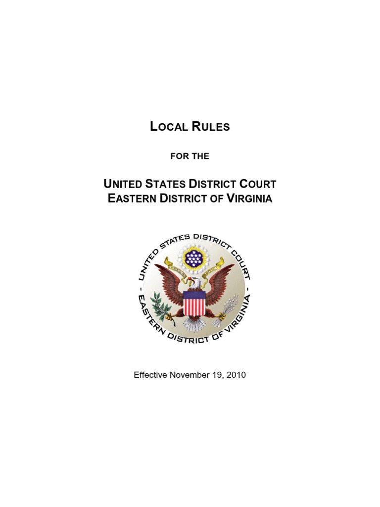 Local Rules Eastern District Court of Virginia PDF Discovery (Law) Deposition (Law)