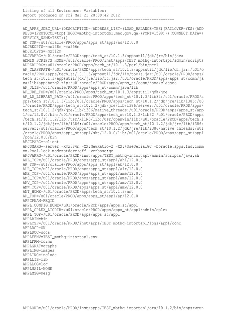 Environment Variables Listing Report | PDF | Java (Programming Language ...