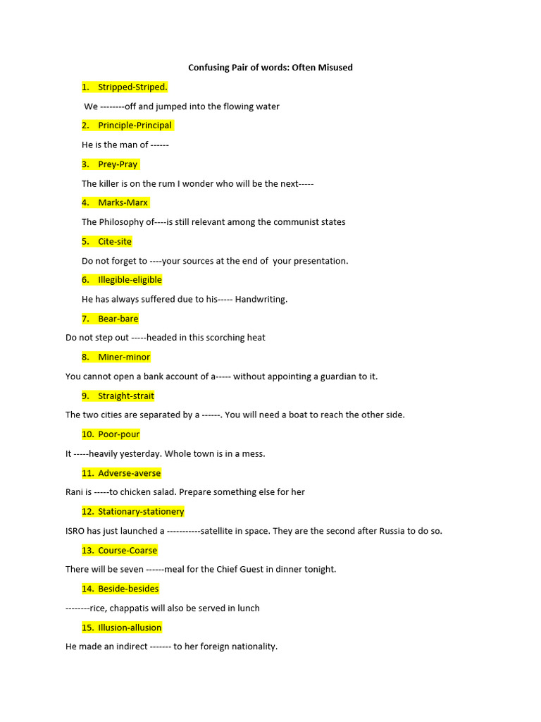 Commonly Confused Word Pairs | PDF