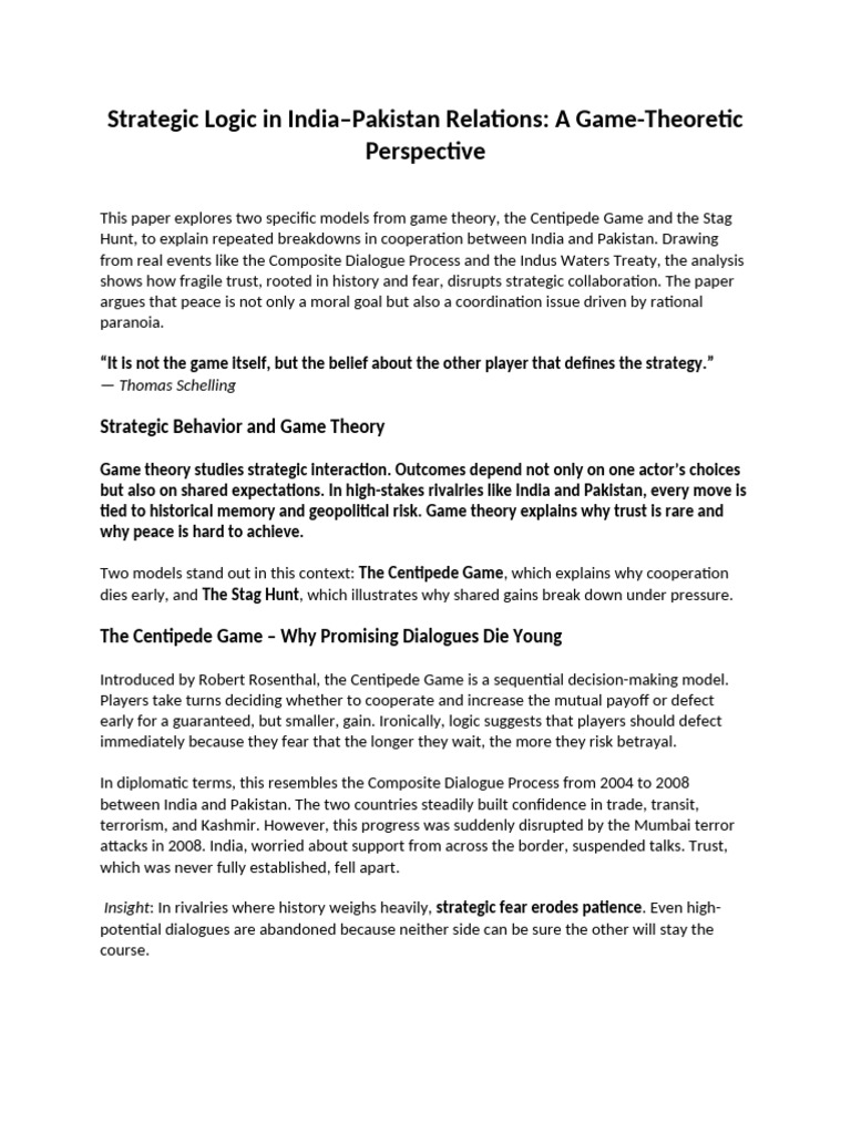 Game Theory in India-Pakistan Relations | PDF | Game Theory ...