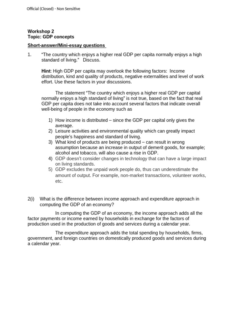 Workshop 2 - GDP | PDF | Gross Domestic Product | Inflation