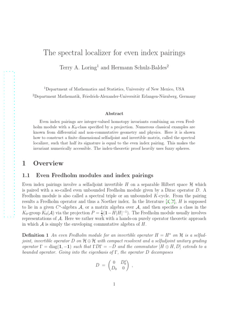 Spectral Localizer for Even Index Pairings | PDF | Linear Algebra ...