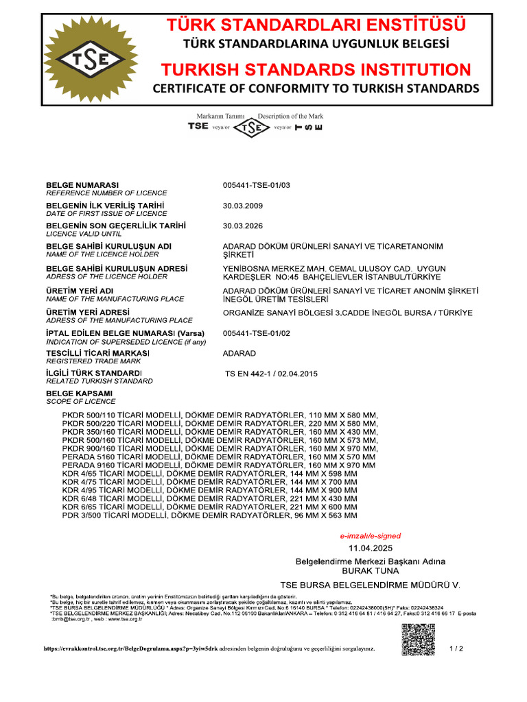 Certificate of Conformity To Turkish Standards | PDF