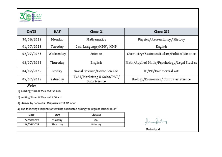 Class X & XII Unit Test Schedule 2025 | PDF