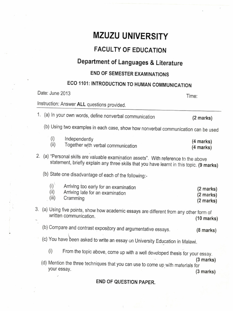 ECO 1101 Introduction To Human Communication End of Semester ...